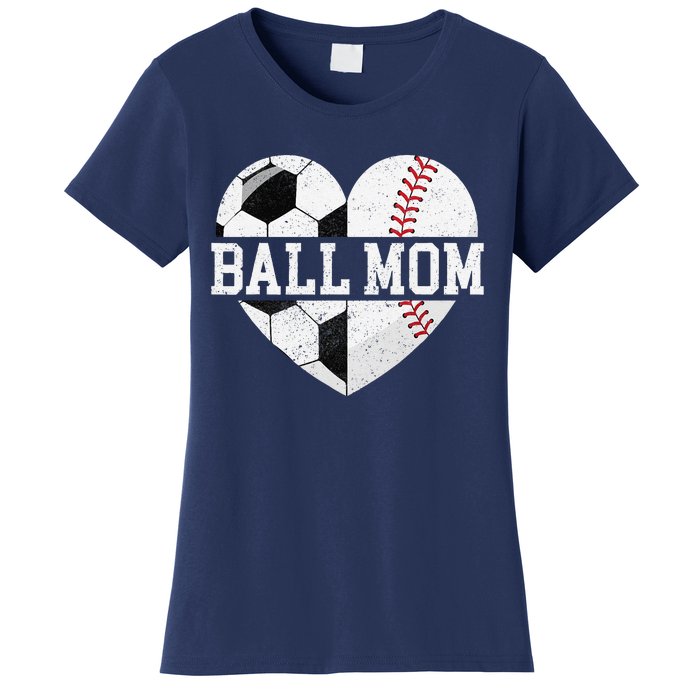 Ball Mom Heart Funny Baseball Soccer Mom Women's T-Shirt