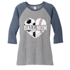 Ball Mom Heart Funny Baseball Soccer Mom Women's Tri-Blend 3/4-Sleeve Raglan Shirt