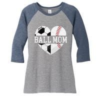 Ball Mom Heart Funny Baseball Soccer Mom Women's Tri-Blend 3/4-Sleeve Raglan Shirt