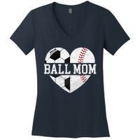 Ball Mom Heart Funny Baseball Soccer Mom Women's V-Neck T-Shirt