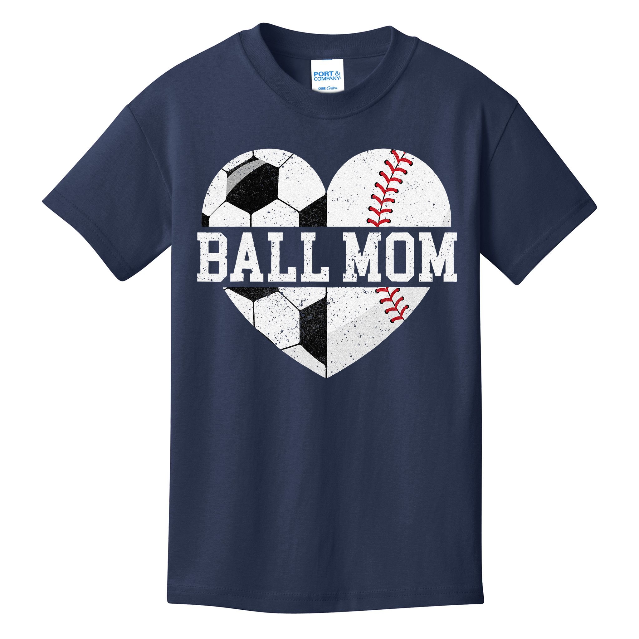 Ball Mom Heart Funny Baseball Soccer Mom Kids T-Shirt