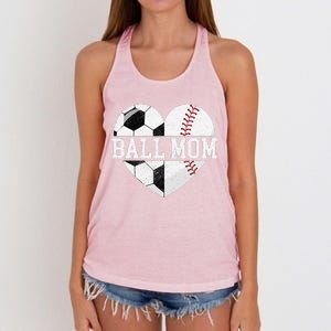 Ball Mom Heart Funny Baseball Soccer Mom Women's Knotted Racerback Tank