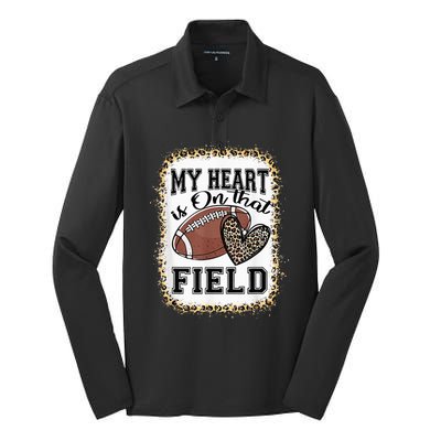 Bleached My Heart Is On That Field Football Mom Leopard Silk Touch Performance Long Sleeve Polo