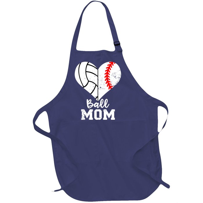 Ball Mom Heart Funny Baseball Volleyball Mom Full-Length Apron With Pockets