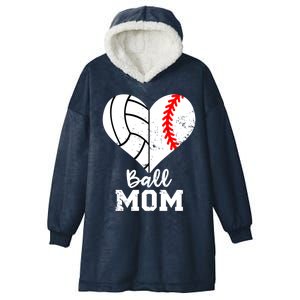 Ball Mom Heart Funny Baseball Volleyball Mom Hooded Wearable Blanket