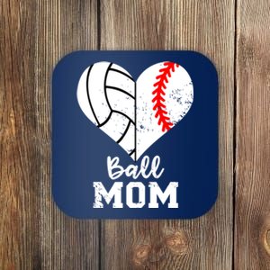 Ball Mom Heart Funny Baseball Volleyball Mom Coaster