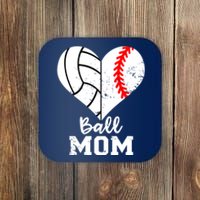 Ball Mom Heart Funny Baseball Volleyball Mom Coaster