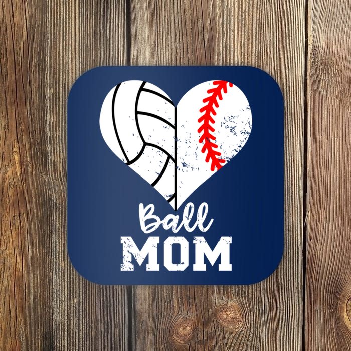 Ball Mom Heart Funny Baseball Volleyball Mom Coaster