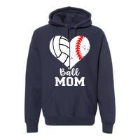 Ball Mom Heart Funny Baseball Volleyball Mom Premium Hoodie