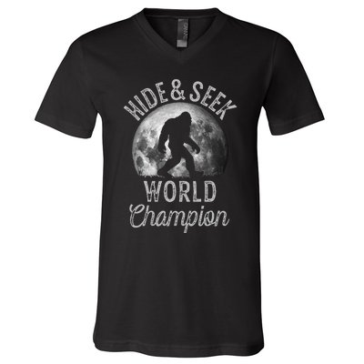 Bigfoot Moon Hide And Seek World Champion Sasquatch V-Neck T-Shirt