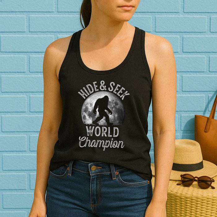 Bigfoot Moon Hide And Seek World Champion Sasquatch Womens Tank Top