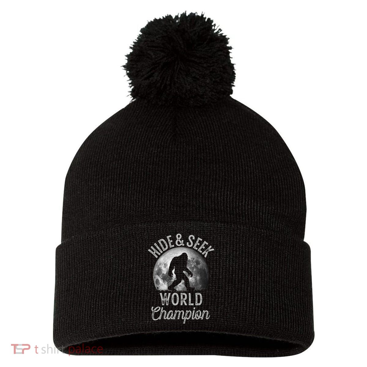 Bigfoot Moon Hide And Seek World Champion Sasquatch Pom Pom 12in Knit Beanie