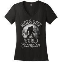 Bigfoot Moon Hide And Seek World Champion Sasquatch Women's V-Neck T-Shirt