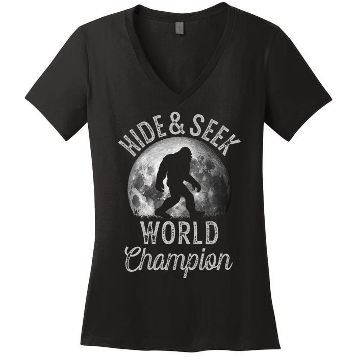 Bigfoot Moon Hide And Seek World Champion Sasquatch Women's V-Neck T-Shirt