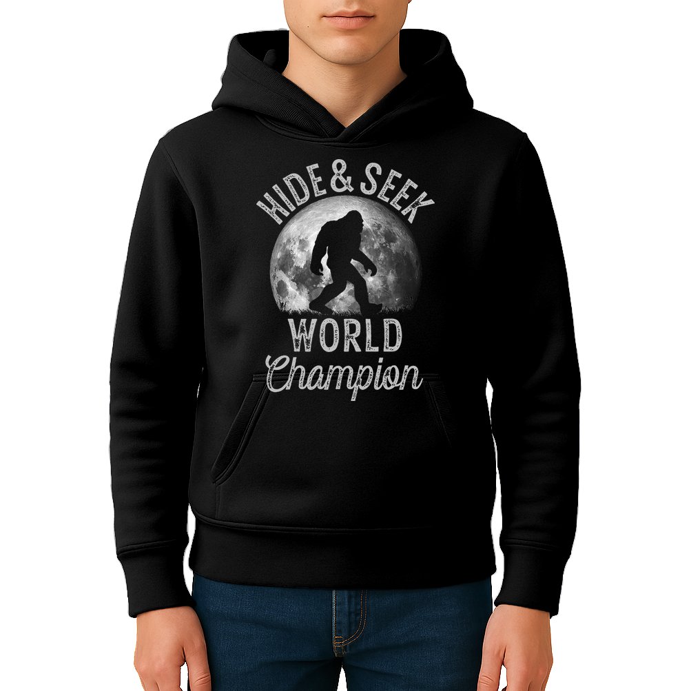 Bigfoot Moon Hide And Seek World Champion Sasquatch Kids Hoodie