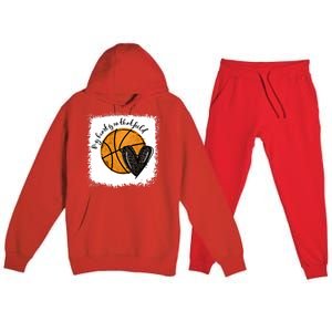 Bleached My Heart Is On That Field Basketball Game Day Vibes Cool Gift Premium Hooded Sweatsuit Set