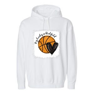 Bleached My Heart Is On That Field Basketball Game Day Vibes Cool Gift Garment-Dyed Fleece Hoodie