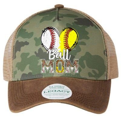 Ball Mom Heart Baseball Softball Mama Women Mothers Day Legacy Tie Dye Trucker Hat