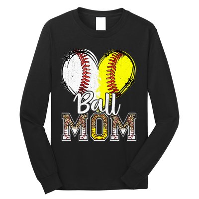 Ball Mom Heart Baseball Softball Mama Women Mothers Day Long Sleeve Shirt