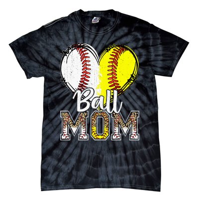 Ball Mom Heart Baseball Softball Mama Women Mothers Day Tie-Dye T-Shirt