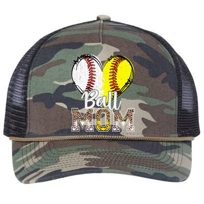 Ball Mom Heart Baseball Softball Mama Women Mothers Day Retro Rope Trucker Hat Cap