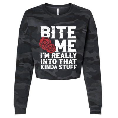 Bite Me Halloween Costume Funny Retro Sarcastic Humor Gift Cropped Pullover Crew