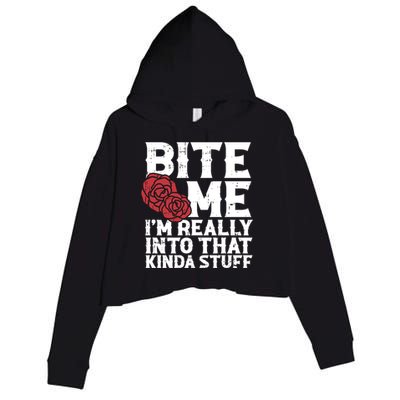 Bite Me Halloween Costume Funny Retro Sarcastic Humor Gift Crop Fleece Hoodie