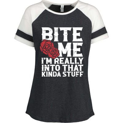 Bite Me Halloween Costume Funny Retro Sarcastic Humor Gift Enza Ladies Jersey Colorblock Tee