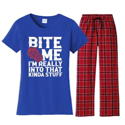 Bite Me Halloween Costume Funny Retro Sarcastic Humor Gift Women's Flannel Pajama Set