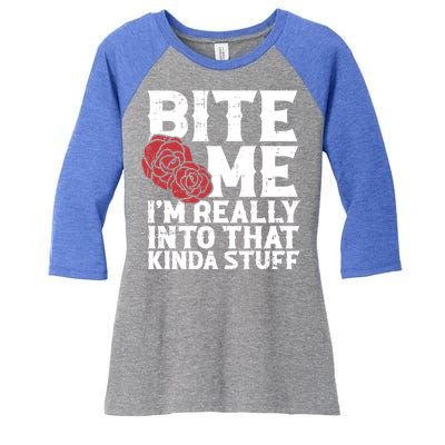 Bite Me Halloween Costume Funny Retro Sarcastic Humor Gift Women's Tri-Blend 3/4-Sleeve Raglan Shirt