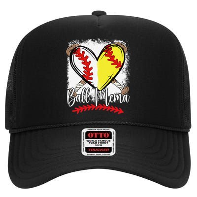 Ball Mema Heart Funny Softball Baseball High Crown Mesh Back Trucker Hat