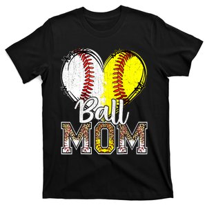 Ball Mom Heart Baseball Softball Mama Women Mothers Day 2024 T-Shirt