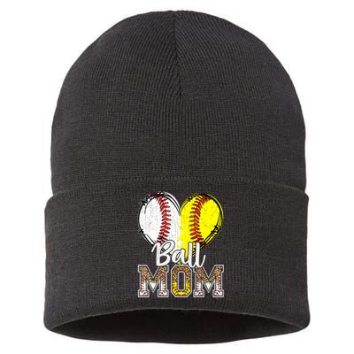 Ball Mom Heart Baseball Softball Mama Women Mothers Day 2024 Sustainable Knit Beanie