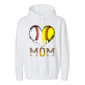 Ball Mom Heart Baseball Softball Mama Women Mothers Day 2024 Garment-Dyed Fleece Hoodie