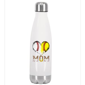 Ball Mom Heart Baseball Softball Mama Women Mothers Day 2024 Stainless Steel Insulated Water Bottle