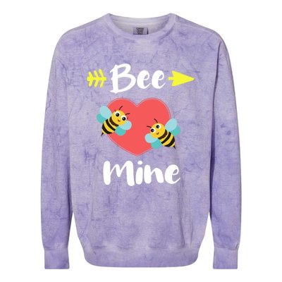 Bee Mine Heart Joke Pun Funny Valentines Day Gift Cute Gift Colorblast Crewneck Sweatshirt