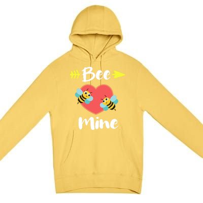 Bee Mine Heart Joke Pun Funny Valentines Day Gift Cute Gift Premium Pullover Hoodie