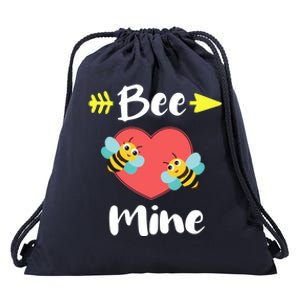 Bee Mine Heart Joke Pun Funny Valentines Day Gift Cute Gift Drawstring Bag