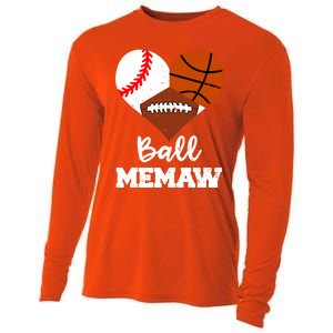 Ball Memaw Heart Funny Baseball Basketball Football Memaw Gift Cooling Performance Long Sleeve Crew