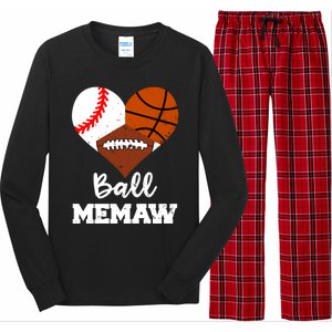 Ball Memaw Heart Funny Baseball Basketball Football Memaw Gift Long Sleeve Pajama Set