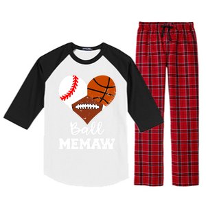 Ball Memaw Heart Funny Baseball Basketball Football Memaw Gift Raglan Sleeve Pajama Set