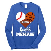 Ball Memaw Heart Funny Baseball Basketball Football Memaw Gift Long Sleeve Shirt