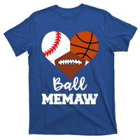 Ball Memaw Heart Funny Baseball Basketball Football Memaw Gift T-Shirt