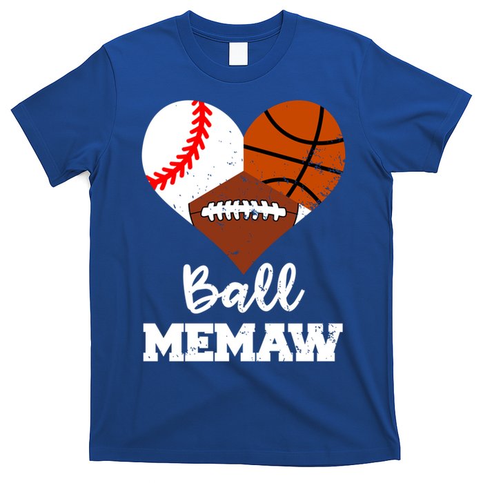 Ball Memaw Heart Funny Baseball Basketball Football Memaw Gift T-Shirt