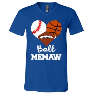 Ball Memaw Heart Funny Baseball Basketball Football Memaw Gift V-Neck T-Shirt