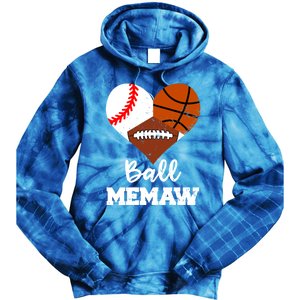 Ball Memaw Heart Funny Baseball Basketball Football Memaw Gift Tie Dye Hoodie