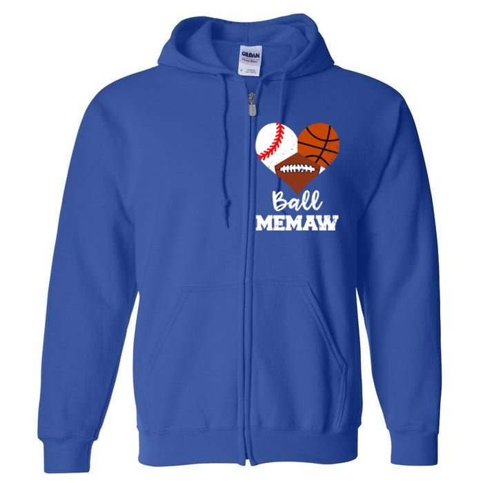 Ball Memaw Heart Funny Baseball Basketball Football Memaw Gift Full Zip Hoodie