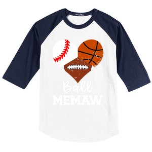 Ball Memaw Heart Funny Baseball Basketball Football Memaw Gift Baseball Sleeve Shirt