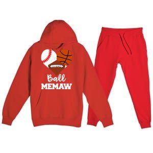 Ball Memaw Heart Funny Baseball Basketball Football Memaw Gift Premium Hooded Sweatsuit Set