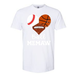 Ball Memaw Heart Funny Baseball Basketball Football Memaw Gift Softstyle CVC T-Shirt